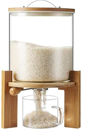 SXLSZ Reisspender,Müslispender Glas Mit Messbeche,Küchen Reisbehälter,Lebensmittelspender Glas Mit Deckel Für Körner Nüsse Kaffeebohnen Sojabohnen,Feuchtigkeits Und Staubdicht 5L