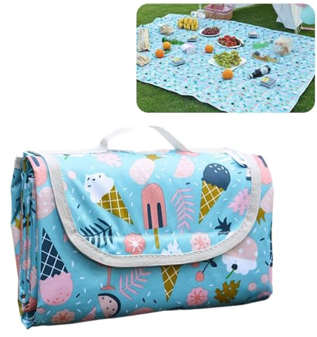 Mecmbj Telo Picnic Impermeabile, 200x150cm, Stuoia Spiaggia con Manico, Pieghevole, Lavabile, Leggero, Coperta Picnic Impermeabile, Adatto per Escursionismo Viaggi Campeggio AllAperto, Parchi(blu)