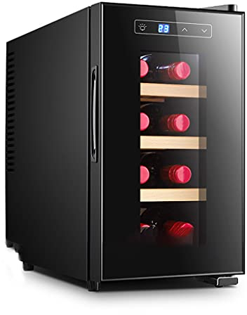 UsmAsk Weinkeller für 8 Flaschen, Weinkeller mit konstanter Temperatur/23 l Weinschrank, mit Regalen und LED-Beleuchtung, 11–18 °C, mehrere Stile