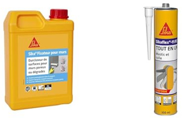 Sika Fixateur pour murs, Durcisseur de surfaces, antipoussière, sur murs poreux, Blanc, 2L & lex 11 FC Purform Blanc, Mastic, joint et collage multi-usages, mastic-colle multi-supports