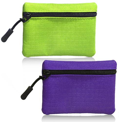 2 Pezzi Portamonete Con Cerniera Oxford Tessuto - Piccolo Mini Portatile per Donna Uomo Bambina Ragazzi (Viola+Verde)