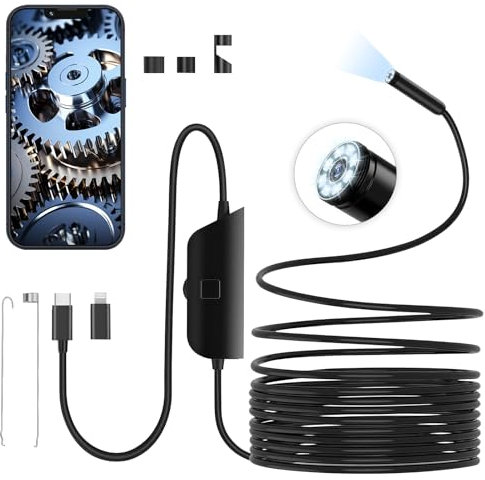 Endoskopkamera mit Licht, 1920P HD Endoskop-Kamera Handy mit 8 LED Licht Wasserdichtes IP67, Kein WLAN Erforderlich Inspektionskamera Kanal-Kamera