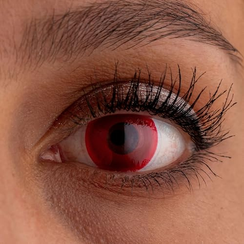 LEXXOO Farbige Kontaktlinsen Evil Eyes, Rot, ohne Stärke, 1 Paar