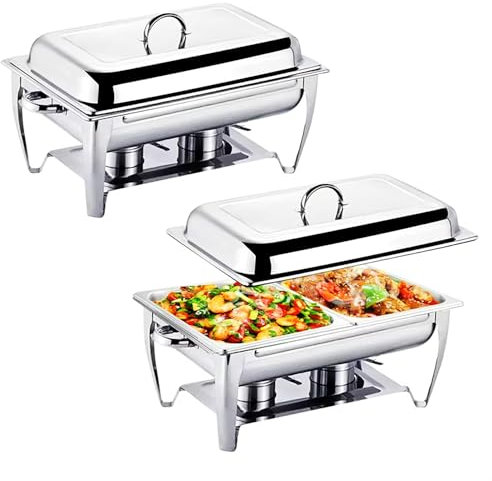 WTTTTW Confezione da 2 Chafing Dish per Buffet, Chafing Dish in Acciaio Inossidabile, 2 Chafing Dish di Mezza Dimensione, Chafing Dish da 8 Litri, Set per Buffet, scaldavivande per Catering