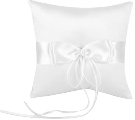 Vintree Cuscino per Nuziali Cuscino per Anelli e Anelli con Bellissimo Fiocco e Perla Simulazione Come Regalo per la Persona Amata Un Amico Bianco 20 * 20cm