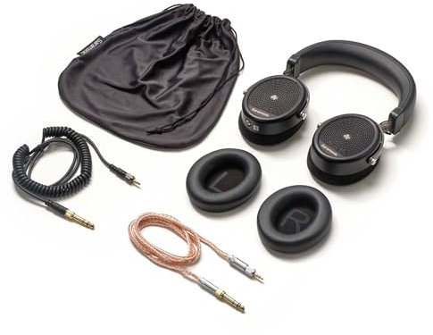 Saramonic Cuffie professionali da studio cablate con cavo a spirale, cavo dritto flessibile, cuscinetti in velluto, auricolari in pelle, adattatore da 1/4 e custodia per il trasporto