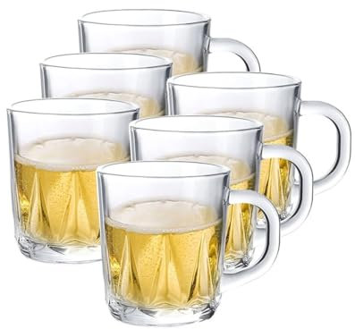 BYPIAOERZ Bierkrüge aus Glas 6er-Set Biergläser Bierkrug mit Henkel Glasbecher Haushaltssaftbecher Wasserbecher-Set Klassische Biergeschenke, Bierbecher