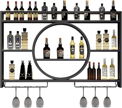 Porte Bouteille Vin Mural Metal avec Porte-Verres, Étagère Murale en Verre pour Cuisine, Range Bouteille Vin Murale Moderne Industriels pour La Maison, Le Restaurant, Les Bars (Noir,120x15x80cm)