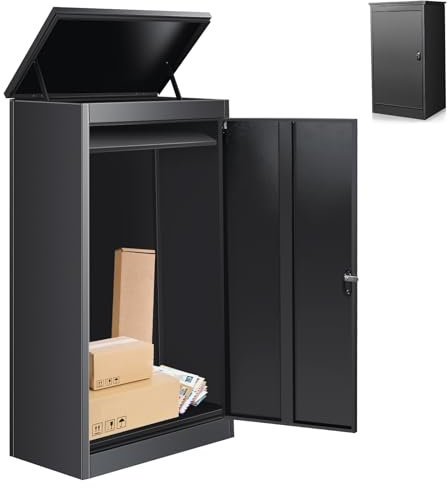 Buzón para exteriores, caja de paquetes con cerradura de combinación, acero inoxidable con recubrimiento en polvo, buzón para paquetes con función impermeable y antirrobos (53 x 42 x 130 cm)