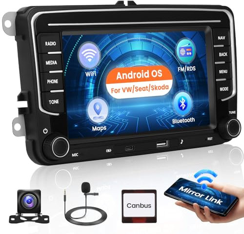 Ohradio Android 15 Autoradio 2 DIN per VW Golf Tiguan Caddy Polo Touran, 7 Touchscreen Stereo GPS con Mirror Link Radio FM/RDS WiFi con Ricarica Rapida di Tipo-C+Retrocamera+MIC