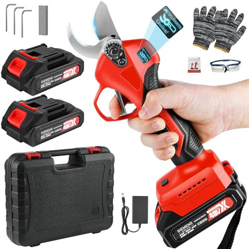 Forbici Potatura a Batteria 40 mm, Forbici Potatura Elettriche con 2 batteria 2000 mAh con Display, con Motore Senza Spazzole per per Giardinaggio Albero Viti Pruning