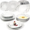 SÄNGER Vajilla Bilgola de mármol blanco, juego de 18 piezas para 6 personas con platos de sopa y postre y platos llanos de porcelana, juego de platos, vajilla rectangular, colección premium