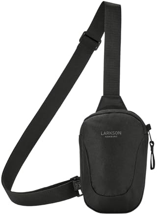 LARKSON Bolso de Hombro Señoras Hombres Negro - Nils - Bolso de Pecho Antiborro para Ocio, Viaje, Senderismo, Festival - Compartimento para Móvil, Llaves, Cartera - Repelente al Agua