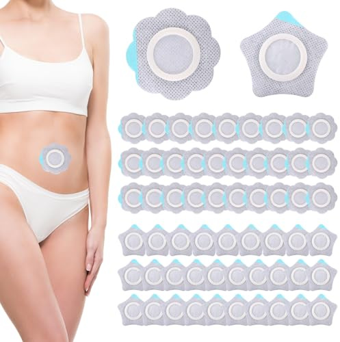 60 Stück Rizinusöl Bauchnabel Pflaster, Selbstklebend Bauchnabelabdeckung Hochsaugfähig Auslaufsicher Rizinusöl Packwickel Pads (Stern + Blume)