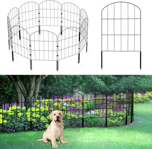 Teodute 10 Pezzi Recinzione da Giardino Metallo, Plug-in Recinzioni Terrazza, Totale 320 cm (L) x 40 cm (H), Recinzione del Cortile Esterno e Barriera Animali per Coniglio, Cane, Fattoria