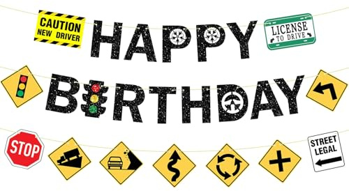 Pancarta de Feliz Cumpleaños, Feliz Cumpleaños Decoracion, Guirnalda de Señales de Tráfico, Happy Birthday Banner, Guirnalda Happy Birthday para Niño, Niña
