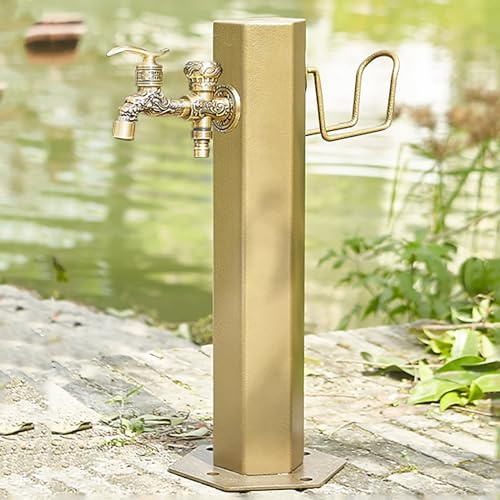 Frostsicherer vertikaler Gartenarmatur mit zwei Ausgängen, 50 x 10,5 cm, Outdoor-Schlauchlätzchen für den Winter, Bodenmontage, Frostschutz-Wasserhahn