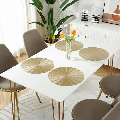 6 Tovagliette Rotonde in Vinile Pressato, Tovagliette da Pranzo in Vinile Traforato, Sottopiatti Metallici Antiscivolo Resistenti al Calore for La Cena di Natale, Le Feste(Gold)