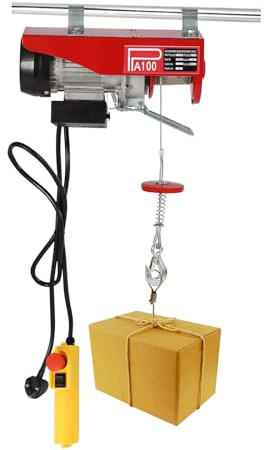 Electric Hoist 220V 480W Mini Portable Winch with Wired Remote & Emergency Stop, 100KG Electric Pulley Crane 12M Lift Height Scaffold Hoist Winch Workshop Garage Cable Lift for Garage Attic Workshop