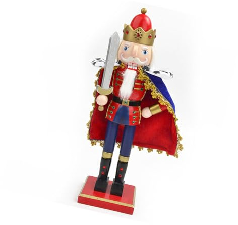 THINCAN Grande statue de soldat casse-noisettes en bois de 38 cm avec cape Holiday Home Decor pour les fêtes de Noël et le manteau montre un festival de haute qualité