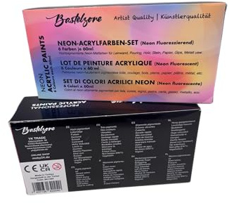 Craftzone Premium akrylfärger set – högpigmenterade, ljusa och ogenomskinliga konstnärfärger – perfekt för duk, trä, sten, papper och pouring (12 färger + 6 neon)