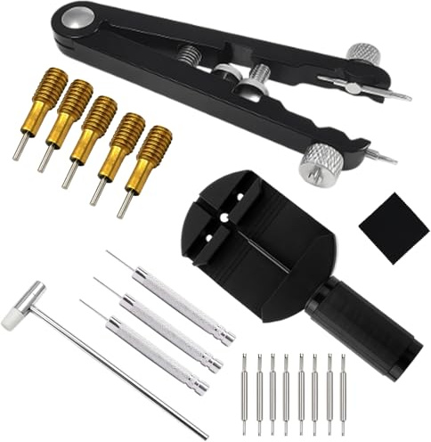 DqiUnaX Federstegwerkzeug, Uhrenarmband Werkzeug Set, 20-teilig Mit Schwarzen Und Silbernen Federn, Uhrenwerkzeug Zum Kürzen Und Anpassen Von Armbändern, Inklusive Messwerkzeuge Und Zubehör