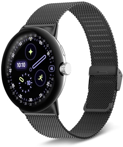 KeeFos Metallarmband kompatibelt med Google Pixel Watch 4 41 mm/Google Pixel Watch 3 41 mm/2/1, klockarmband i rostfritt stål för kvinnor och män, metalltyg, ersättningsarmband – svart