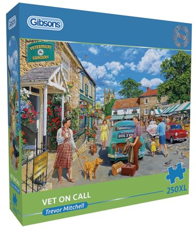 Gibsons Vet on Call 250XL Piece Jigsaw Puzzle for Adults by Trevor Mitchell - Extra Large Pieces - Nostalgic Village Scenes Artwork – Premium Sustainable Puzzle Made in the UK/EU - Collectable Gift