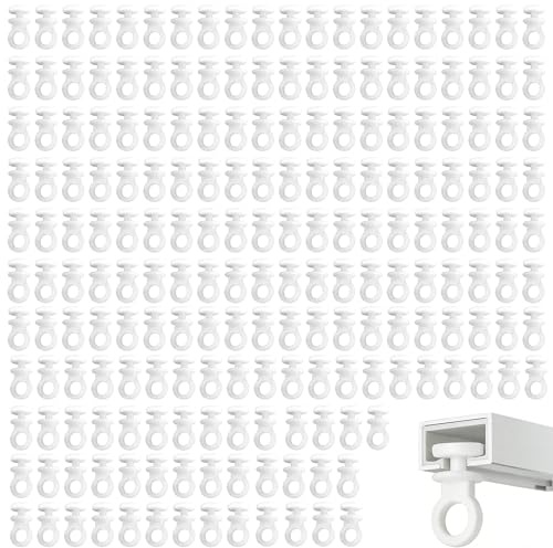 200PCS Curtain Track Gliders, 9mm White Plastic Curtain Rail Gliders for Ceiling and Wall Tracks, Long Lasting Smooth Roller Curtains Hooks Plastic Supporting Quiet Sliding Curtains for Home Use