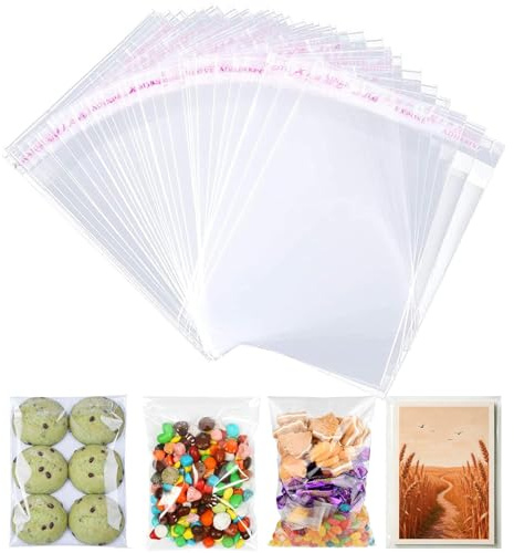100Pcs Self Seal Clear Cellophane Bags 5 x 7 Food-Grade OPP Cookie Bags, Self-Adhesive & Resealable Small Cello Bags for Sweets, Candy, Gifts, Cards, Jewelry, Festival Party Supplies