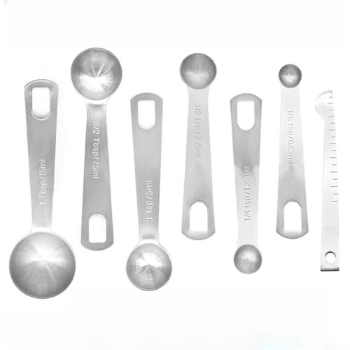 Ensemble de cuillères à mesurer en acier inoxydable avec 1/8 cuillère à café à 1 cuillère à soupe et double échelle avec tige d'agitation (7+)