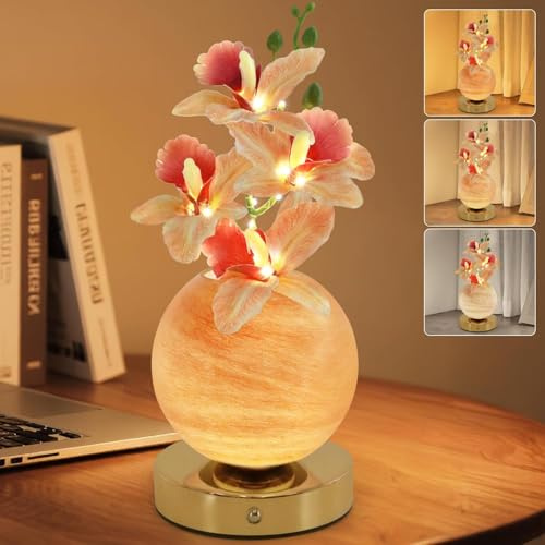 Maxspace Tulpen-Tischlampe, Wiederaufladbare Dimmbare Künstliche Blumen-Touch-Lampe, LED-Blumen-Nachttischlicht, Romantische Geschenke für Mama, Mädchen, Frauen (Orchidee - Champagnerfarbe)
