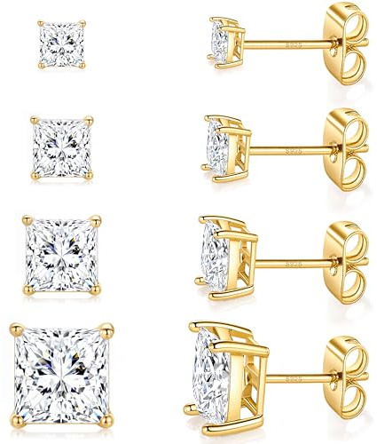 Roheafer 4 Paires Boucles d‘Oreilles Argent 926 pour Femme Homme(Gold)