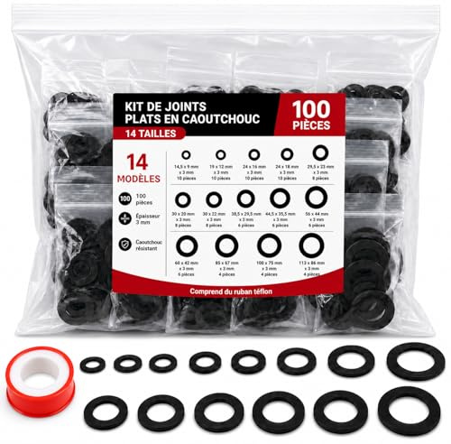 Kit Universal 100 Juntas Planas de Goma 3 mm, Arandelas de Estanqueidad Surtidas para Grifos, Mangueras, Bombas de Agua y Fontanería Doméstica