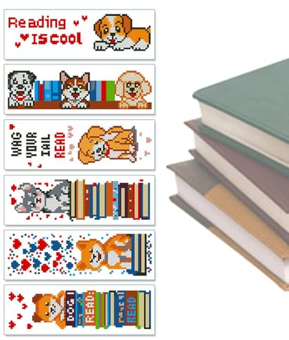 Gör-det-själv hundbokmärke parti 6 st 85 g | Kreativt broderikit läsning | Djurtygmarkörer | Dagbokstillbehör Skola Kontor Nybörjare Vuxna Present Lärare Det är