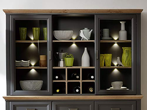 möbelando Buffet-Aufsatz Aufsatzschrank Schrank-Aufsatz Buffet-Schrank Vitrine Jillana I Graphit/Artisan Eiche