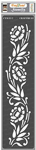 CrafTreat Flourish Border Stencils for painting on Wood, Canvas, Paper, Fabric, Floor, Wall and Tile - Border13-3x12 Inches - Reusable DIY Art and Craft Stencils for Borders - Floral Border Stencils