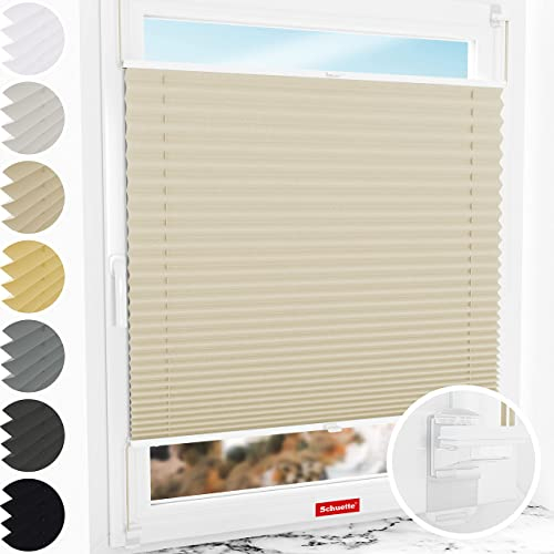 Schuette® Plissee ohne Bohren ● Thermo Kollektion: Milk Tea (Beige) ● 80x120cm (Breite x Höhe) ● Suprafix Faltrollo Klemmfix 2.0 Rollo ● 60 Sekunden Plisseerollo Montage inkl. Video