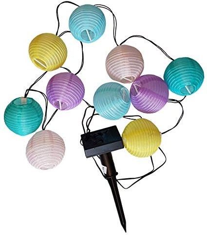 Provance Guirlande lumineuse solaire LED avec 10 lampions colorés de 2,4 m, IP44 (guirlande solaire extérieure)