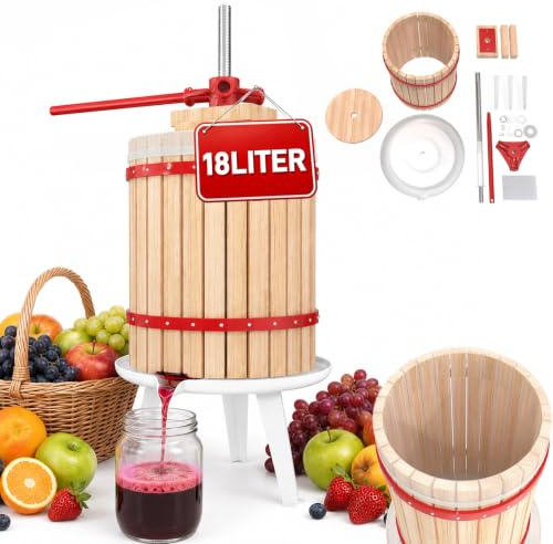LZQ - Pressa per frutta da 18 l, spremiagrumi e pressa per frutti di bosco, mele, vino, macinino meccanico per frutta, con panno per filtrare