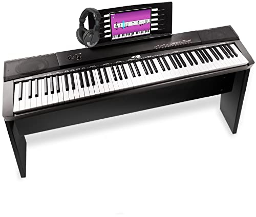 MAX KB6W E Piano 88 Tasten, Set, feststehendes Stage Piano Keyboard mit Kopfhörer, Anschlagdynamik, USB Midi Anschluss, Sustain Pedal, Digital Piano, E Klavier, Studio Midi Keyboard - Schwarz