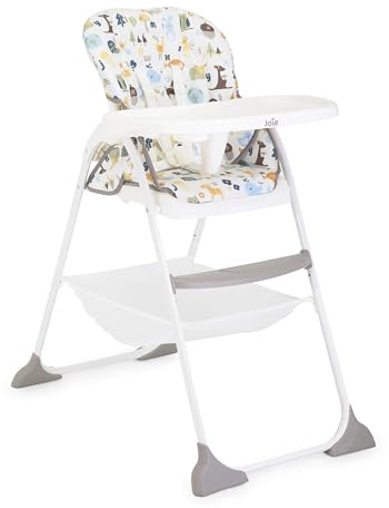 Joie mimzy™ snacker Hochstuhl 6 Monate bis 15 kg, kompakt faltbar, Einhand-Faltmechanismus, 3-fach verstellbare Rückenlehne, 5-Punkt-Gurt, Tablett mit Getränkehalter, Alphabet