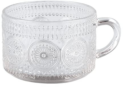 Faxianther Tasse à Café Transparent en Relief Vintage Tasse à Thé Rétro pour Yaourt Lait Glace Eau avec Capacité Jusqu'à 400ml
