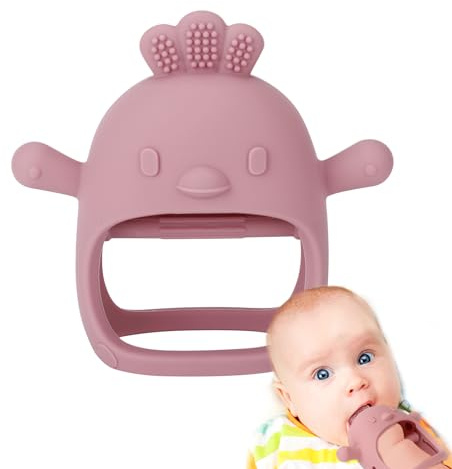 Socub Silicone Baby Teether Toys for Infants 3-6 6-12 Months, BPA Free Anti-Drop Silicone Mitten Teething Toy, Baby Chew Toys for Sucking Needs, Newborn Essentials & Baby Shower Gifts Girls(Dark Pink)