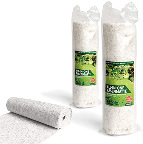 Greenyp® All-In-One Grassamen Matte, biologisch abbaubare Rasenmatte, Rasensamenmatte, Rollrasen, Rasenrolle, Rasenvlies, Matte mit integrierten Rasensamen, schnellkeimend,0,5m x 100m (50m²)[SET]