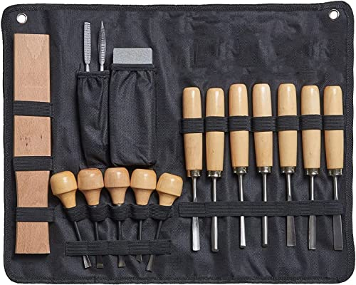 OITTo Juego de Herramientas para tallar Madera de 16 Piezas con Cuchillos de Madera, Herramientas para tallar, limas, Piedra de afilar y mazo, cinceles para Principiantes con Estuche de Transporte