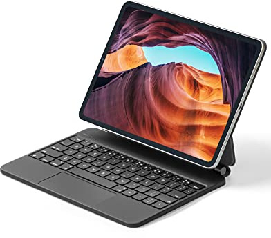 ESSAGER QWERTY-Tastatur für iPad Pro 11 & Air 10,9, Bluetooth, 7 Farbige Hintergrundbeleuchtung, Multi-Touch-Trackpad & Magic-Stand (Schwarz)