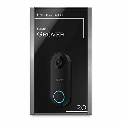 Hochglanz Klingelschild für Reolink Video Doorbell WiFi & PoE aus Acrylglas - personalisiertes Türschild aus Edelstahl & Acrylglas | hochwertiges Funkklingel Zubehör