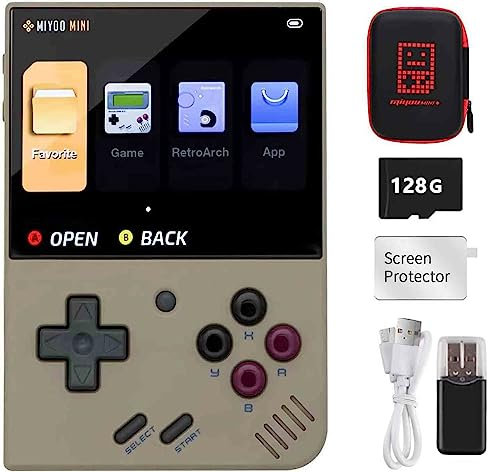 Miyo Mini Plus, Console di gioco portatile con schermo IPS da 3,5 pollici, 640 x 480, scheda TF da 128 GB, con 15000 giochi classici, supporta la modalità hotspot Wi-Fi, con custodia
