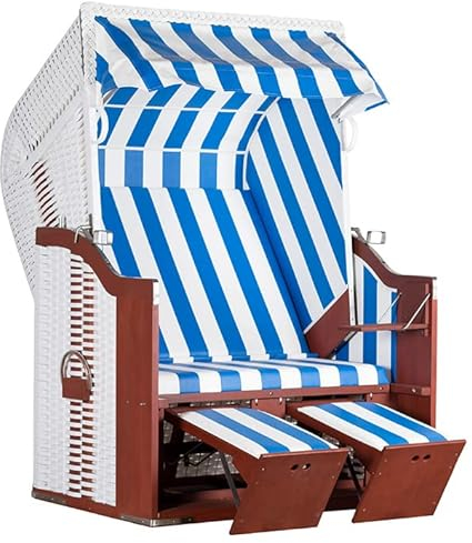 Yoursol by Devries Strandkorb Profi Ostsee Poel 991, PVC, blau-weiß, Breite 124 cm, Mahagoni, seewasserfest